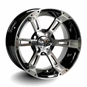 14" Stallion Black & Machined Golf Cart Wheels - 14"x7" ET-25 Offset