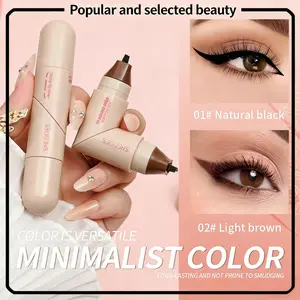 Dual-Head Rotating Eyeliner Stamp Waterproof Smudge-Proof Quick-Dry Cat Eye & Winged Liner for Busy Girls in Natural Black & Light Brown - Cosmetic