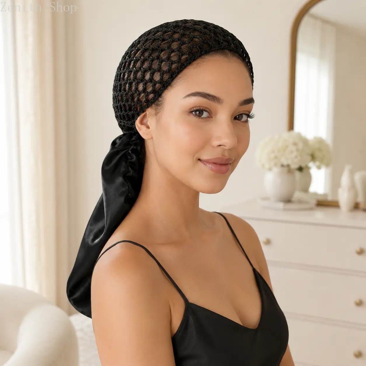 Adjustable Satin Hair Bonnet, 2-in-1 Detachable Duo Set with Mesh Netting for Smooth Hair & Frizz Control, Lightweight Reversible Cap for Daily Use