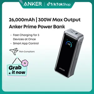 Anker Prime Power Bank, 20,100mAh/26,250mAh 3-Port Portable Charger with 220W/300W Max Output, Two-Way Charging, TSA-Approved, App Control, for MacBook, iPhone 17/16 Series, and More (Base Not Included)
