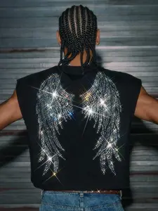 Men's vest, short and wide-shouldered design, rhinestone embellishment, stylish wing-shaped back panel, suitable for everyday wear, parties, and various other occasions; a must-have for fashionistas.