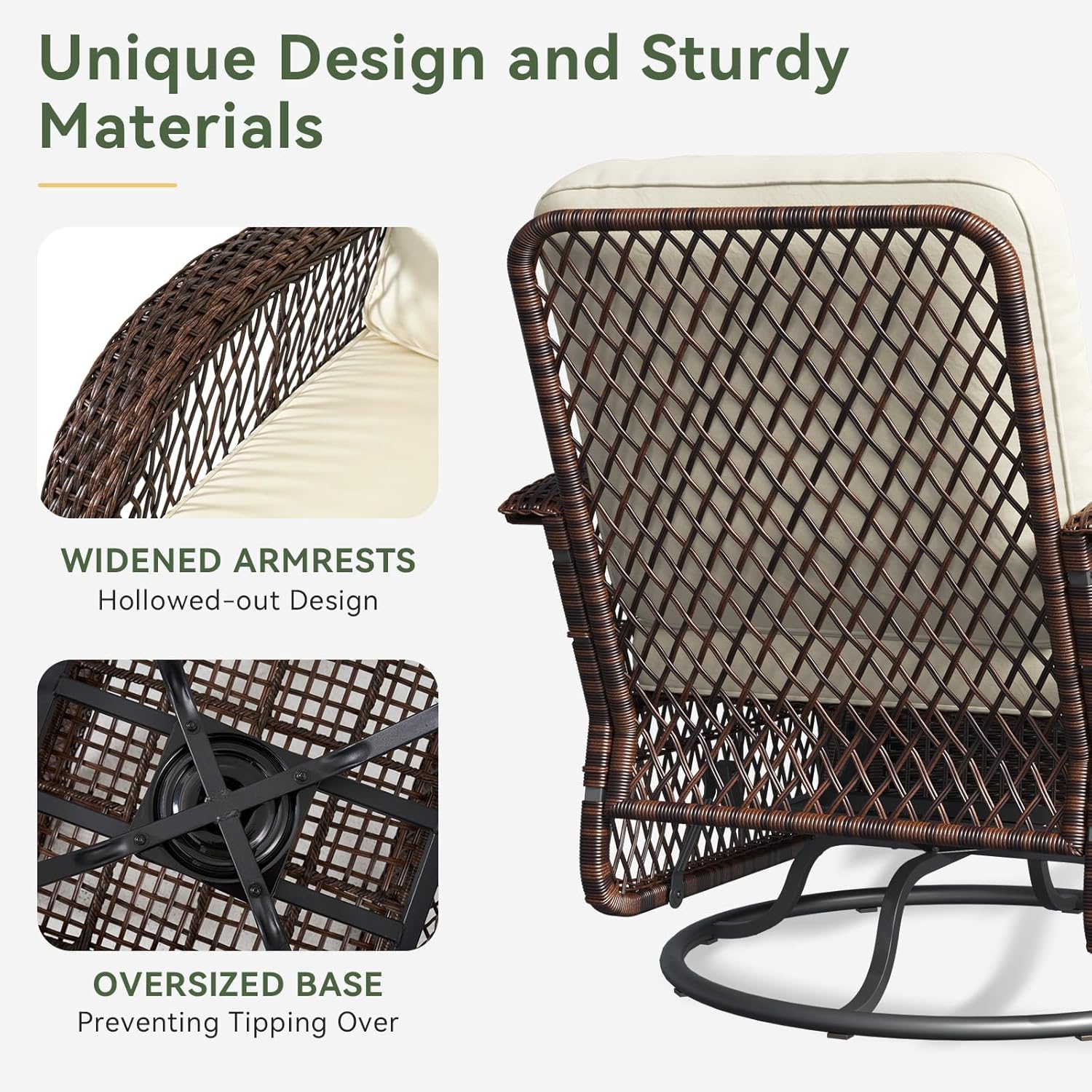 oneinmil 3-Piece Patio Furniture Set - 2 Swivel Rocker Chairs & Wicker Bistro Table with Thick Cushions for Porch - FSC Acacia Rattan Outdoor Set oneinmil 3-Piece Patio Furniture Set - 2 Swivel Rocker Chairs & Wicker Bistro Table with Thick Cushions for Porch - FSC Acacia Rattan Outdoor Set