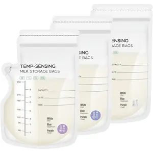 200 Pcs Breastmilk Storage Bags, 8oz Breast Milk Storing Bag with Pour Spout, Temperature-Sensing Color Change Milk Bag for Convenient Breastfeeding, No Leak Presterilized for Freezer