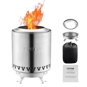 TikTokShopBlackFridayVEVOR Tabletop Fire Pit,6 inch Stainless Steel Tabletop Fireplace Indoor Outdoor,Portable Rubbing Alcohol Burner Smores Maker,Wood Burning or Pellet Fueled for Camping,Patio,Cylinder Silver 1.96 lbs
