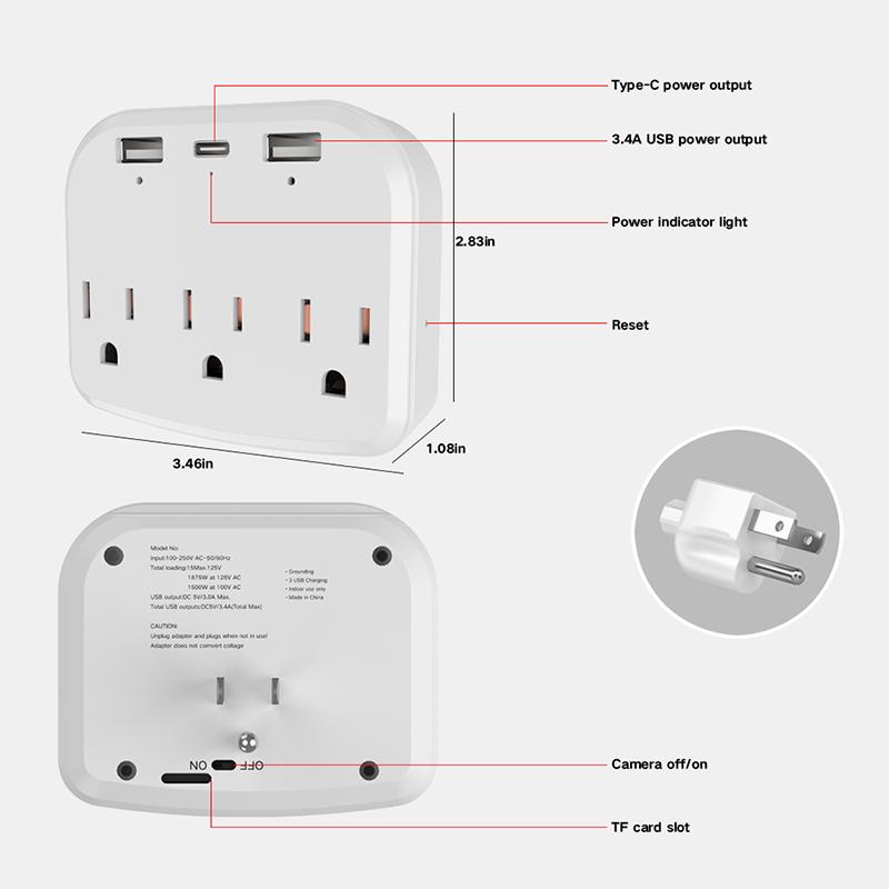 Security Wall Outlet WiFi Camera 1080P Mini Wireless Nanny Cam-Dual-Band WiFi-with Bracket Function
