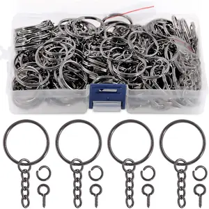 450 count 1" 25mm -Black Key Chain Rings Kit, Including 150 count  Rings with Chain and 150 count Jump Ring with 150 count Screw Eye Pins Bulk for  Findings Making (-Black)