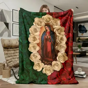 1pc Our Lady Of Guadalupe Flannel Fleece Throw Blanket, Super Soft Warm Plush Bedding For Couch Sofa, Lightweight Cozy Religious Home Decor Gift For Adults Women, Flannel Blankets