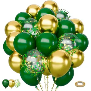 65Pcs Green Gold Balloons Set, Dark Green & Metallic Gold Balloons, Confetti Latex Balloons for Birthday, Graduation, St. Patrick's Day, Jungle Party Decorations