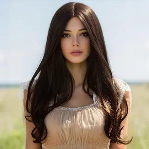 SMILCO 22-inch Dark Brown Loose Wave T-part Wig SM9012 Heat Resistant Lace Front with Adjustable Strap & Mesh Cap