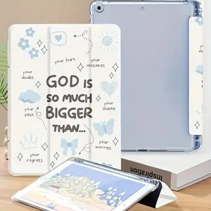 Christian blue butterfly pattern, with adjustable stand and pen slot, foldable anti slip TPU protective case, suitable for Samsung, iPad mini, iPad Air, iPad Pro/iPad 10th generation, 11th generation and other series of iPad protective cases