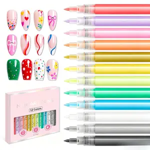 MelodySusie 12 Colors Nail Art Marker Pens, 0.7MM Fine Tip Quick Dry Acrylic Nail Polish Pens, Multi-Function Dotting & Liner Drawing Pen for 3D Nail Graffiti Design, Salon & Home DIY Manicure Decoration Tools