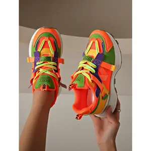 New Women's Thick Sole Running Shoes, Fashionable Running Shoes, Stylish Breathable Mesh Lace-Up Sneakers for All Seasons, Comfortable Casual Footwear