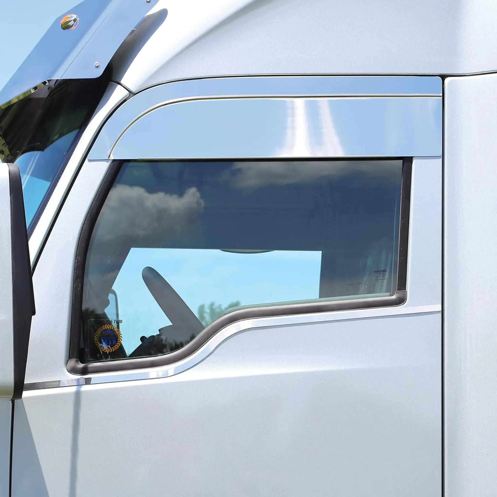 RoadWorks Stainless Steel Chop Tops with Mirror Delete, Polished Finish, Corrosion Resistance for Kenworth T680 T880 Truck Use, Custom Appearance Door Mounted Mirrors Accessory