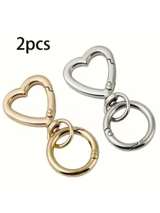 2pcs Heart Metal Keychain Heavy Duty Rotating Clasp Open Design Elegant Polished Finish DIY Keyring Wedding Favors Valentine's Day Gift Compatible with Metal Cord Cable Keychain Accessories