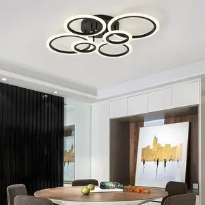 Modern LED Ceiling Light, Interior Led Lights, Atmosphere Lighting, Adjustable 3000k-6000k, 6-Ring Near Ceiling Fixture, Suitable for Kitchen, Bedroom, Laundry Room, Gold