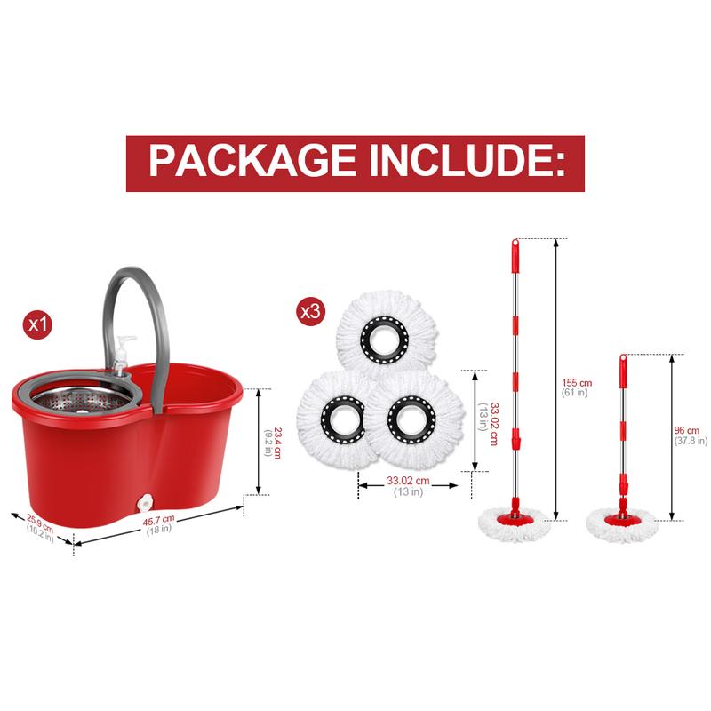 Colorful 360° Spin Mop and Bucket Set with 3 Microfiber Refills 61in Stainless Steel Adjustable Extendable Pole Plastic Bucket for General Cleaning
