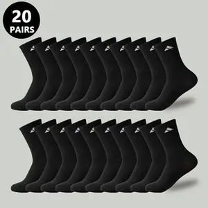 Men's 20-Pair Heavy-Duty Cushioned Athletic Crew Socks - Black, Sleek Style, Comfortable Fit - for Gym & Running, Casual Attire - Fitness-Focused Sports Performance