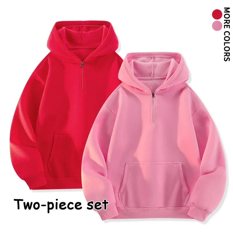 Men's Solid Color Unisex 2-Pack Half-Zip Hoodies, Oversized Pullover Sweatshirts with Adjustable Zipper, Kangaroo Pocket for Casual Outfits Women, Spring-Fall All-Seasons Wear #SohoChic