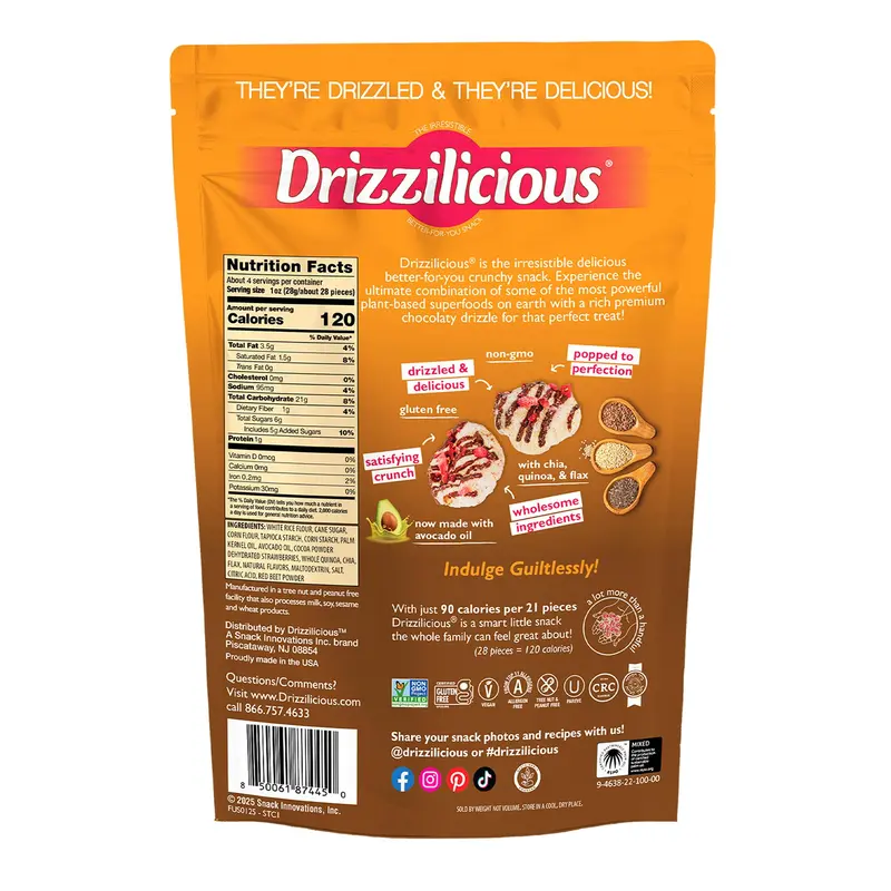 6 Pack - Drizzilicious Strawberry Chocolaty Bites Mini Rice Cakes - New Flavor, 4 oz