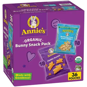 Annie's Organic Birthday Cake Bunny Grahams and Cheddar Bunnies Snack Pack 36 Count
