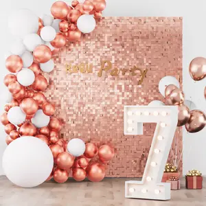 KEQU 4*6 ft rose gold reflective wall background -24 sequin decorative panels for birthdays, New Year's, Valentine's Day, Christmas, Halloween, anniversaries, weddings, and engagement decorations banner decorations