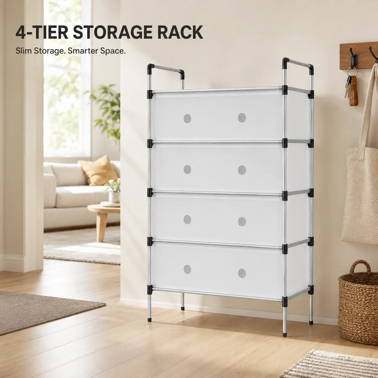 4-tier dustproof shoe rack organizer, slim shoe storage cabinet with frosted PP panels & top shelf for entryway, closet, and bedroom
