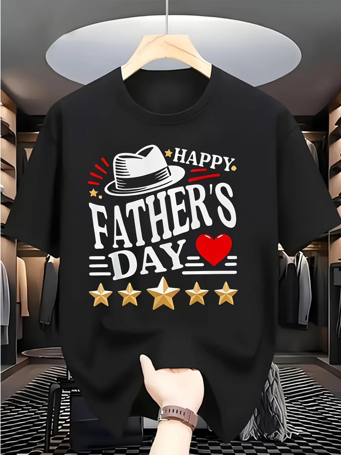 Men's Sporty Round Neck Short-Sleeve Dad Tee - 2026 "Happy Father's Day" Digital Print Quick-Dry Lightweight Menswear Top, Streetwear, All Seasons, Great For Sports, Casual Outings