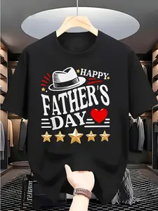 Men's Short-Sleeve Stars T-Shirt, 2026 "Happy Father's Day" Design, Menswear Top
