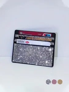 Fashion Rhinestone PU Card Holder, Unisex Multi-Card Slots, with Colorful Sparkling Diamonds, Easy Clean, Daily Use, Travel, Business