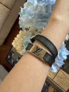 Pre-owned Louis Vuitton Damier Graphite Leather Bracelet Sign It Double Wrap