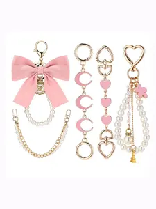 5-Piece Set: Bag Extender Chain, Gold Pearl Bag Chain, Ribbon Bow Keychain, Bag Extension Strap, Handbag Charm Accessories