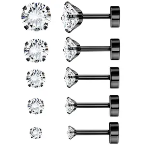 OIDEA 20G Stainless Steel Spiral Helix Piercing Earrings, Solid Metal Cubic Zirconia Flatback Plain Studs for Women (Multiple Sizes), Solid Metal Earrings