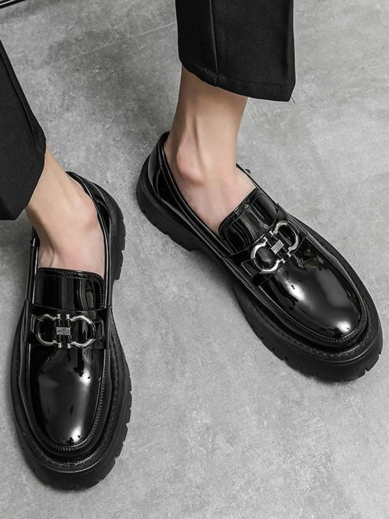 Men's Business Formal Fashion PU Leather Loafers, Round Toe Footwear, Minimalist Chunky Sole Loafers, Fashionable All-match Slip-on Shoes for Work Office