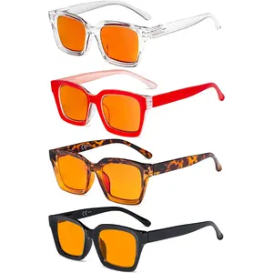 4 Pack Ladies Computer Glasses Oversized Square Design Blue Light Filter Eyeglasses Orange Tinted +0.00