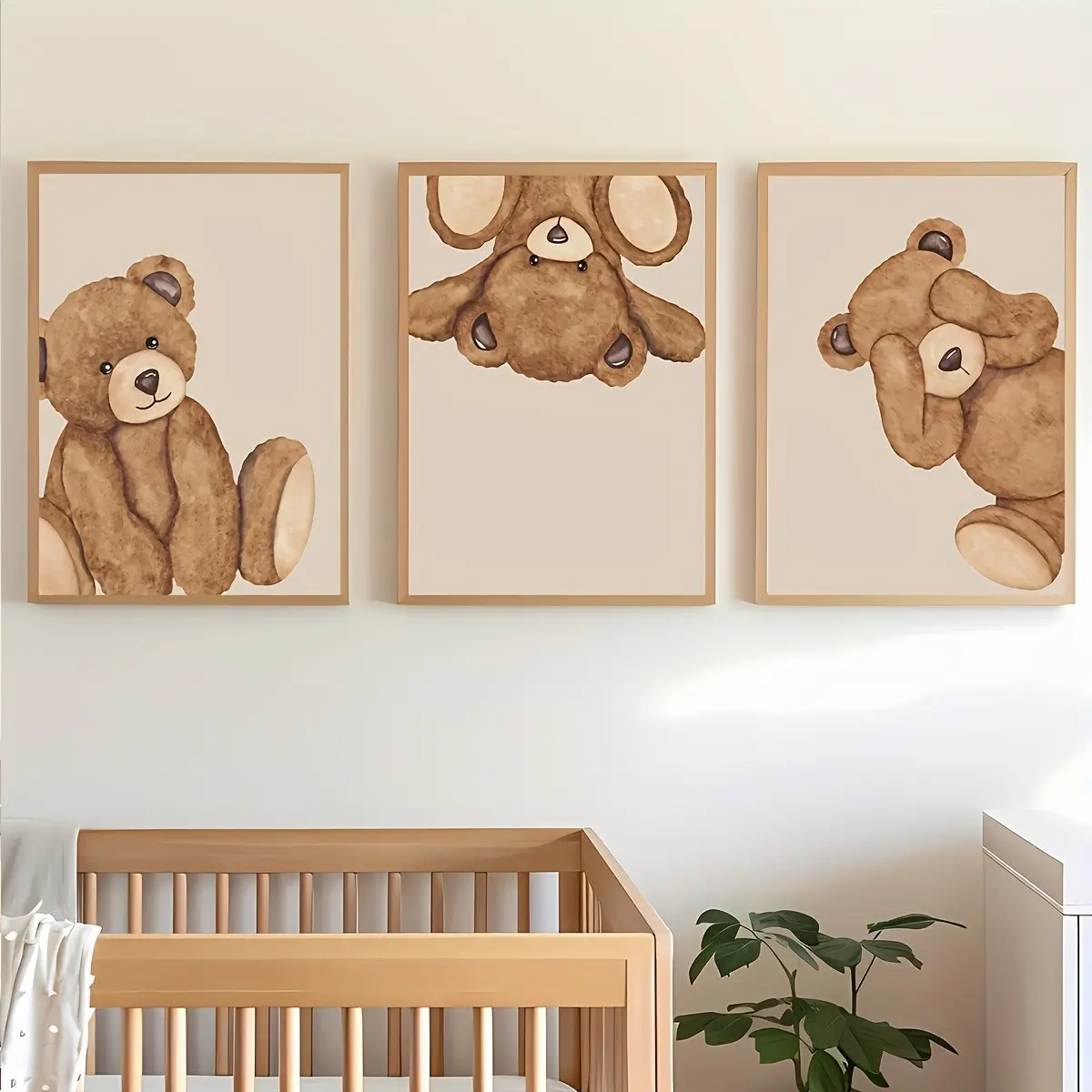 3-Piece Teddy Bear Children Room Decor Poster Set, Cute Pet Animal Canvas Art, Creative Wall Art for Living Room Bedroom Kitchen Bathroom Corridor Decoration