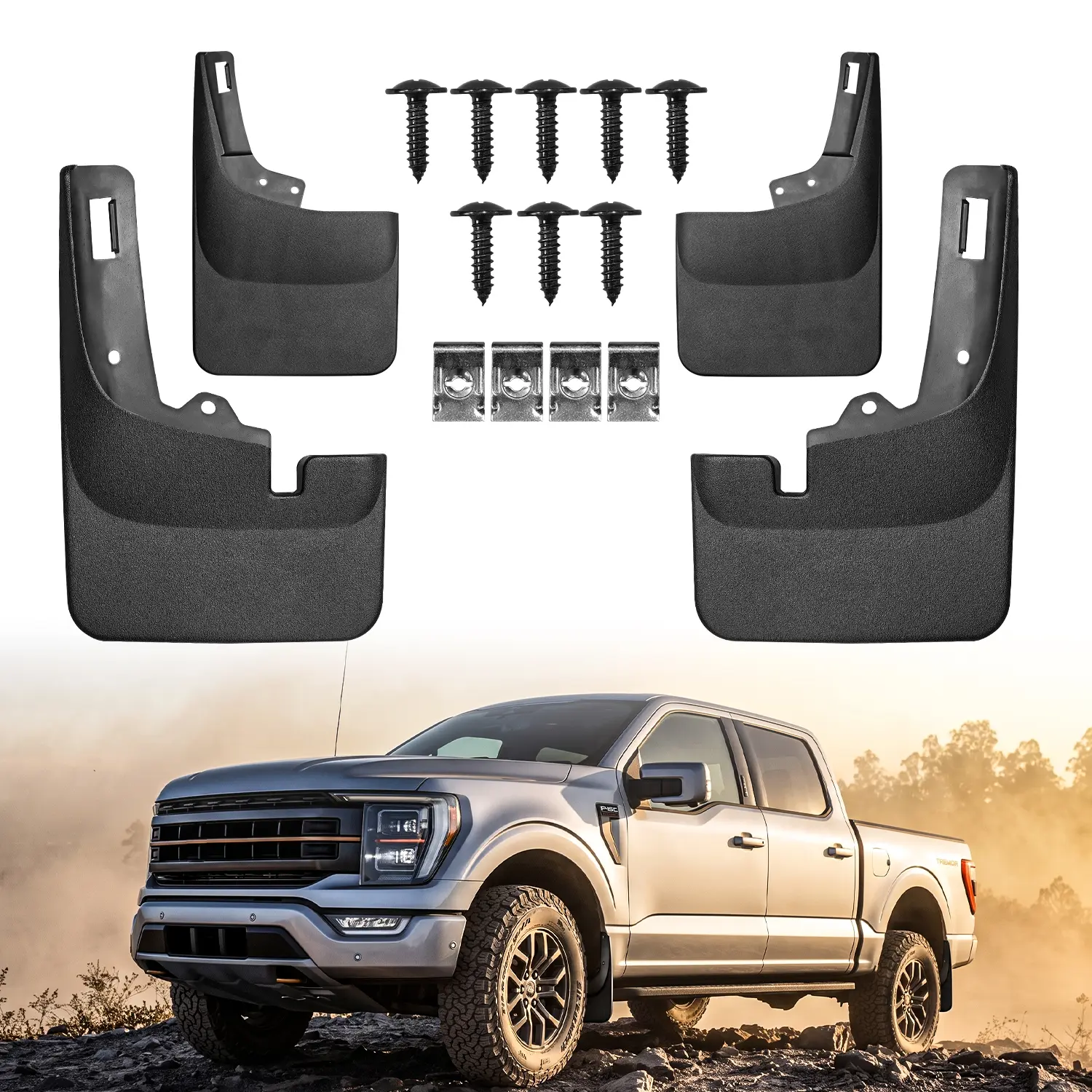 Mud Flaps Compatible with 2019-2026 Ford F-150 Front and Rear Splash Guards, Heavy Duty Fender Mud Guards with Hardware