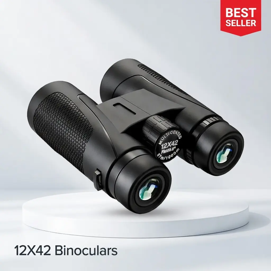 12x42 High Power Binoculars with BAK4 Roof Prism, Fully Multi-Coated Reflective Green Film Lenses for Low Light Vision, Lightweight for Bird Watching, Camping & Hiking
