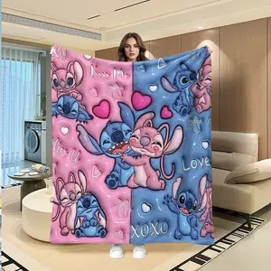Blue Stitch Blanket, Creative Digital Print Flannel Throw, Thanksgiving Valentine Christmas Gift, Holiday Decorative Sofa Bed Cover