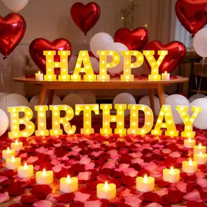 Happy Birthday Light up Letters Including Tea Lights Candles Latex Balloons Aluminum Balloons Rose Petals Surprise Gifts for Women Men for Special Festival