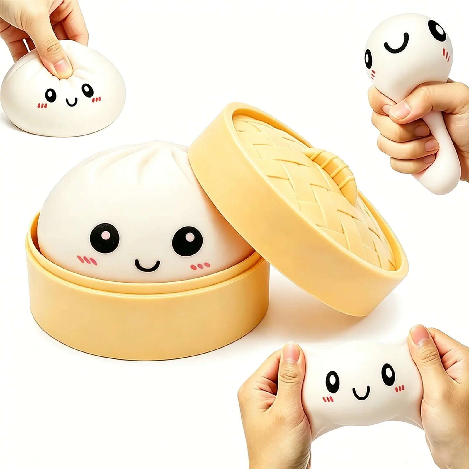 Dumpling Squishies Toy, Mystery Squishy Dumpling Box, Cute Anxiety Relief Fidget Toy, Squishy Fidgets, Squishy Toy with Steamer Box, Soft Squeeze Decompression Dough for Adults, Stress Relief Tools (White)