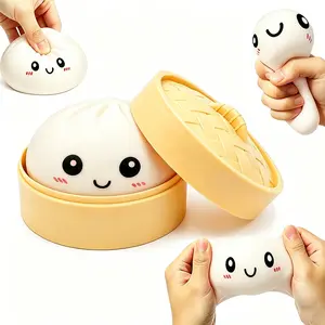 Dumpling Squishies Toy, Mystery Squishy Dumpling Box, Cute Anxiety Relief Fidget Toy, Squishy Toy with Steamer Box, Soft Squeeze Decompression Dough for Adults (White)