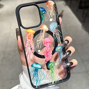 Creative Colorful Jellyfish Element Theme Pattern Magnetic Phone Case, Suitable for iPhone 17 Air/16 Plus/15 Pro Max/14 Pro/13/12/11/XS Max/X Phone Case, Ideal Gift for Family, Friends, Lovers, Boyfriend, Girlfriend for New Year and Christmas