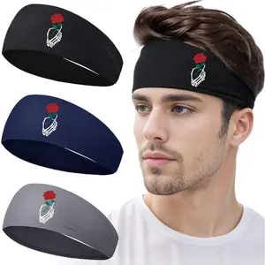 3 Pack Sports Headbands for Men & Women Stretchy Sweat Wicking Workout Headbands with Skull Design, Breathable Athletic Hair Bands