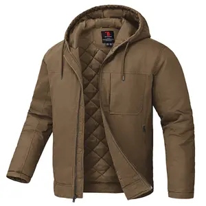 YSENTO Men's Winter Work Jackets Hooded Quilted Lined Workwear Cotton Active Coats