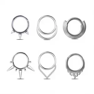 HERVAY 16G/8MM Triple Spikes Clicker Septum Ring - 1.2mm Thickness 8mm Diameter - Rook Helix Daith Septum Compatible - Unisex Basic Daily Nose Ring Jewelry