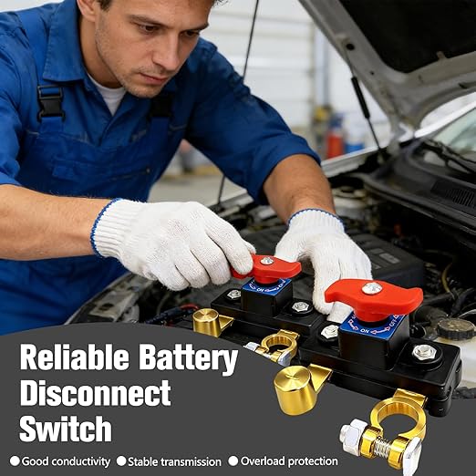 Car Battery Power Cut-Off Switch Breaker, Pure Copper High Conductivity & Stable Transmission Disconnect Switch, Universal Smart Battery Isolator for Car Truck Boat RV Marine Supplies