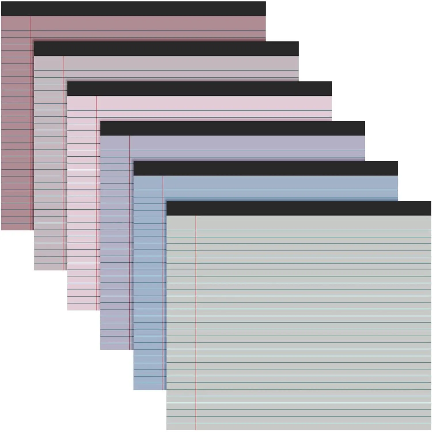 6 count 11" x 9.5" Legal Pads College Ruled Notepad Landscape Notebook Horizontal Lined Notebook 80 Gsm Assorted Colors Paper Pastel Writing Pads for School Office, 40 Sheet (Classic Color)