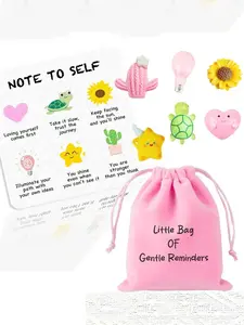 6pcs Inspirational Gentle Reminders Gift Bags, Pocket Hug Cards with Resin Turtle, Sunflower, Heart, Cactus, Star, Gift for Family and Friend, Meaningful Gifts, Ideal Gift for Christmas, Birthdays, Easter, Thanksgiving, Halloween