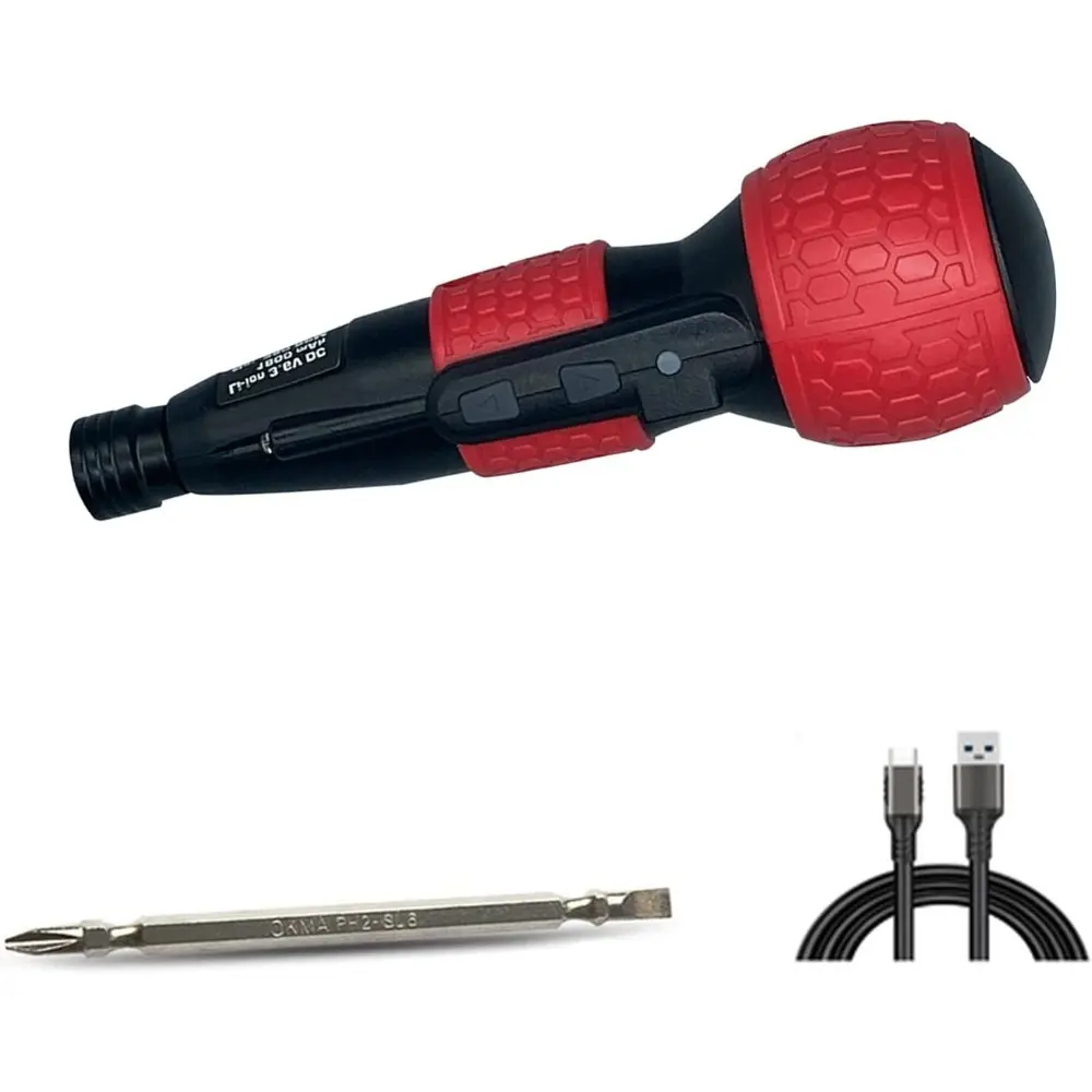Women's Cordless Electric Screwdriver, 10N.m High Torque Steel Tip, Rechargeable Lightweight Mini Rotary Home Tool, Automatic-Manual Mode All-in-One, LED Lights, Low Noise, USB-C Charging Cable, Red