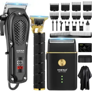 HIENA Men's Essential Professional Hair Clipper Kit Full Set: Professional Hair Trimmer with T-Blade, Beard Trimmer, Adjustable Comb, Cape – Father's Day Gift